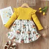 Blumenmädchenkleider Kinderkleidung Fliegende Ärmel Kinderkleider für Mädchen Brief Frühling Herbst Mädchen Kleid Große Mädchen Kleidung 1-6Y G1026