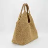 Shopping Bags Women Tan Paper Straw Handcrocheted Shopper Tote Bag Handbag with Cotton Lining and Inside Pocket for Summer 220309