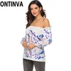 Opruiming Dames Off Shoulder Printed Blouses Tops Women Shirts Sexy Zomer Blusas Plus Size S M L XL XXL 210527