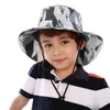 Cappelli da esterno Cappello da pescatore per bambini Cowboy Beach Sun Mesh Traspirante Anti UV Cap Camouflage Tesa grande per ragazzi Bambini