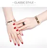 Titânio aço pulseira de luxo dez diamante rosa casal de ouro pulseira tudo branco cz pulseira com caixa