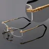 2021 Optical Rimless Metal Frame Rectangle Eyeglasses Frames Temples with Panther Heads Man Unisex High Quality Withclear Glasses Case Lentes Women Sunglasses