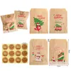 Décorations de Noël Sacs cadeaux en papier kraft Vintage Party Candy Cookie Favor Pack d'emballage Ensemble Père Noël Elk Autocollants de Noël Fournitures de poche