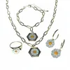 Earrings & Necklace Small Daisy Pendant Ring Bracelet Choker Metal INS Korean Fashion Jewelry Set Women Girls Gift