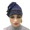 Muzułmańska maska ​​Chemo Chemo Hat Cekiny Kwiat Gorący Wiercenie Arabski Islamski Hidżab Headwrap Headwear Faules Kobiety Afrykańska czapka