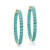 Gold color fashion classic women jewelry prong set blue turquoises stone Huggie hoop earring 30mm