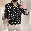 Polka Dot Koszulki z krótkim rękawem Mężczyźni Moda Slim Casual Shirt Streetwear Party Bluzka Mężczyzna Biznes Sukienka Odzież 210527