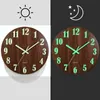 Wall Clocks 12 Inch Luminous Clock Wood Silent Light In Dark Night Nordic Fashion Non Ticking With