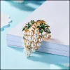 Pins, Brooches Jewelry Gold Color Fl Simated Pearl Grape Leaf Brooch Pins For Women Wedding Decorating Mother Valentines Day Gift Drop Deliv