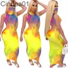 Diseñador de mujeres Maxi vestidos largos Tie Dye sin mangas vestido casual falda larga sexy con cuello en U gran swing jersey ropa de verano más el tamaño S-2XL