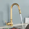 Quyanre Antique Brass Pull Out Kitchen Faucet Cold Water Mixer Crane For Bathroom 360 Rotation Kitchen Mixer Tap Basin Taps 210724