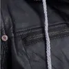 Mäns Motorcykeljacka Casual Slim Fake Två Pieces Faux Leather Coat Zipper Fick Hooded Pu Jacka Mäns PU Läder Jackor 211018