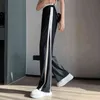 Fashion Side Stripe Damskie Spodnie Patchwork Mesh Harajuku Szerokie Spodnie Nogi Ulica Kobieta M-2XL Czarne białe spodnie spodnie Y211115