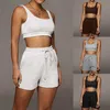 Black Tracksuit Casual Solid Sportswear Yoga Two Piece Sets Women 2021 Crop Top+Drawstring Shorts Matching Set Summer Outfits Y0702