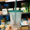 Starbucks Mermaid Goddess 16oz/473ml Plastic Mugs Tumbler Reusable Clear Drinking Flat Bottom Cups Pillar Shape Lid Straw Bardian 50pcs