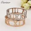 New Luxury Brand 18mm Stainless Steel Hollow Roman Numeral Bangle Bracelet for Women Accessories Gold Cuff Bangle Roman K0068 Q0717