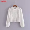 Tangada Dames Retro Borduurwerk Romantisch Katoen Blouse Shirt Lange Mouw Chique Vrouwelijke Shirt Tops 3H392 210609