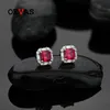 OEVAS 100% 925 Sterling Silver 6*6mm Ruby High Carbon Diamond 18K Gold Plated Stud Earrings For Women Sparkling Fine Jewelry