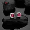 OEVAS 100% 925 Sterling Silver 6 * 6mm Ruby High Carbon Diamond 18K Pozłacane kolczyki stadniny dla kobiet musujących piękną biżuterię