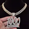 Collana con ciondolo numero 1000 Hip Hop da uomo con catena cubana Miami da 13 mm Collane hip-hop ghiacciate Bling Gioielli di moda maschile318Q