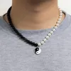 Collana di perle alla moda per uomo Donna Collane girocollo con perline bianche nere Collana con ciondolo Goth Yin Yang Gioielli fatti a mano