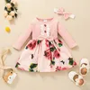 Baby Girls Dresses Lace Trim Flower Print Fall 2021 Kids Boutique Clothing Korean 0-3T Children Long Sleeves Dress