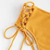 Damenbadebekleidung AZULINA Hohe Taille Bikini Set Spaghetti Strap Lace Up Bein Solide Badeanzug Für Frauen Biquini 2021