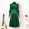 ZANZEA Vintage Women Elegant Heaps Collar Sundress Long Puff Sleeve Satin Dress Autumn Holiday Party Tunic Kaftan Slim Vestidos Y1204