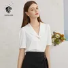 FANSILANEN Vintage puff sleeve green chiffon blouse shirt Women elegant white summer button up Female casual short top 210607