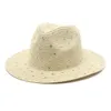 Shiny Rhinestone Straw Hat Unisex Solid Color Sunscreen Hat Japanese Style Wide Brim Hats For Adult