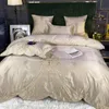 Bedding Sets Luxury 60S Satin Silk Cotton Fine Embroidery Set Double Duvet Cover Bed Linen Fitted Sheet Pillowcases Textile Home