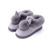 Pantoufles hiver chaud oreilles femmes dessin animé semelle épaisse intérieur maison en peluche floue coton rouge mignon sans lacet chaussures femme