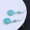 Perles rondes pour femmes tibétaines argent turquoise boucles d'oreilles breloques DYMTQE061 cadeau de mode style national femmes bricolage boucle d'oreille