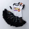 Barnkläder Ställer Tjejer Halloween Outfits Infant Letter Romper Toppar + Pumpa Ghost Print Tutu Lace Kjolar + Huvudband 3st / Set Sommar Mode Baby Kläder