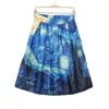 Fashion Satin Women Vintage Van Gogh Starry Sky Oil Painting 3D Print High Waist Skirt Rockabilly Tutu Retro Puff Skirt SK057 210309