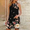 Casual Dresses Women Mini Elegant Klänning Sommar Sundress Strapless Harajuku Tryckt X Metall Hängande Neck 2021