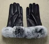 Leather Mittens for Female Winter Touch Screen Rex Rabbit Fur mouth Warm windproof fashion outdoor sheepskin gloves