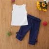 1-6Y enfant en bas âge enfants bébé fille sans manches amour imprimer coton t-shirts hauts Denim pantalon jean 2 pièces tenues enfants filles ensemble de vêtements