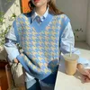 Houndstooth Vest Pullover Kvinnors stickade västhöst och vinter Loose Korean Outdoor Sweater Waistcoat 211103