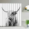 Flower Highland Cow Theme Shower Curtains Farm Animal 3D Print Waterproof Cloth Bathroom Curtain Set Bathtub Art Decor With Hook 211116