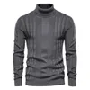 Aiopeson smal passform pullovers turtleneck män avslappnad grundläggande solid färg varm randig tröja mens vinter mode sweaters man 210909