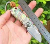 Promotie Pocket Folding Mes VG10 Damascus Steel Blade Abalone Shell + Roestvrijstalen Handvat EDC Mini Kleine Gift Messen met nylon tas