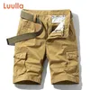 Oiata Mężczyźni Letnie Casual Vintage Klasyczne Kieszenie Luźne Fit Cargo Spodenki Znosić Moda Twill 100% Bawełna 210713