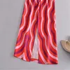ZA Print Linen Midi Red Skirt Women Retro High Waist Tied Belt Summer Skirts Woman Fashion Back Zip Slit Hem Elegant Skirt 210602