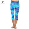 LETSFIND Plus Size Women High Waist Workout Mid-Calf Leggings Galaxy Pattern Milk Silk Print Slim Elastic 211204