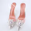 2021 new Transparent diamond sandals shine cap toe heels fine tip with the empty sexy women's singles shoes summer crystal fairy wind