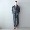 Men's Sleepwear Bathrobe Flannel Coral Fleece Nightgown French Pamas Winter Long Style Warmth Plus Thick Homewearmen's