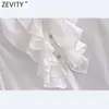 Zevity Femmes Mode Pli Volants Décoration Blanc Smock Blouse Femme Diamant Boutons Chemises À Poitrine Chic Blusas Tops LS9296 210603