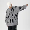 Men's Sweaters Japanese Sweater Winter 2021 Ink-sprayed Jacquard Design Loose Male Clothes Round Neck Trendy Brand Street For Men