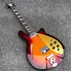 4005 4 ciągi tytoniu Sunburst Fire Glo Jazz Electric Bass Guitar Semi Hollow Ciało, Pojedyncze otwór F, Gold Sparkle PickleGuard, Wiązanie szachownica, Sprzęt chromowany